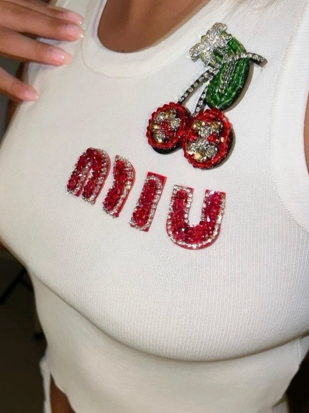 Embroidered miu miu beaded Cherry Tank